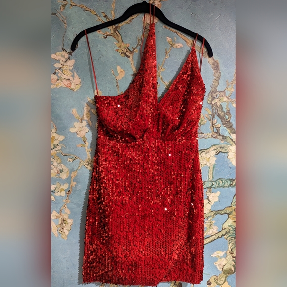 Zara Red Sequin Mini Dress size S(4-6) - Picture 3 of 7